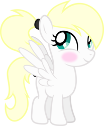 Size: 3312x4001 | Tagged: safe, artist:fuzzybrushy, oc, oc:luftkrieg, pegasus, pony, aryan, aryan pony, blonde, blushing, cute, female, filly, looking away, nazipone, ponytail, show accurate, shy, spread wings, vector, wings