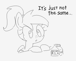 Size: 554x443 | Tagged: safe, artist:pestil, oc, oc:luftkrieg, pegasus, pony, aryan, aryan pony, bag, black and white, blonde, disappointed, doodle, drink, grayscale, joke, looking down, milk, monochrome, nazipone, sitting, table, text, thirsty
