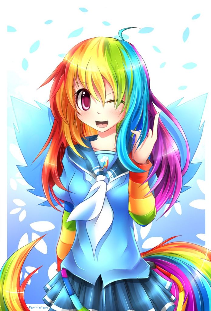 Cute young girl in anime style with rainbow hair in | Stable Diffusion |  OpenArt