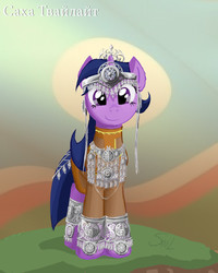 Size: 1024x1280 | Tagged: safe, artist:ivyredmond, twilight sparkle, pony, unicorn, g4, clothes, cyrillic, female, jewelry, mare, russian, sakha republic, silver jewelry, smiling, solo, text, unicorn twilight, yakut, yakutia