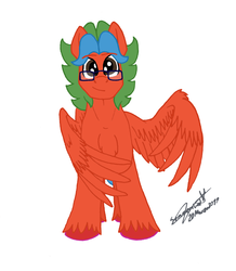 Size: 2704x3094 | Tagged: safe, artist:summerium, oc, oc only, oc:summer lights, pegasus, pony, chest fluff, glasses, high res, male, mixed media, signature, smiling, solo, two toned mane, unshorn fetlocks, wings