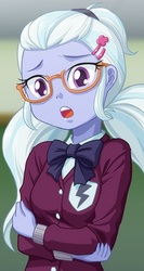 Size: 225x423 | Tagged: safe, artist:uotapo, sugarcoat, equestria girls, g4, clothes, cropped, crystal prep academy uniform, cute, female, glasses, open mouth, school uniform, solo, sugarcute