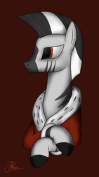 Size: 1872x3328 | Tagged: safe, artist:raminy, oc, oc only, pony, zebra, fallout equestria, clothes, crossed hooves, ear piercing, earring, fanfic, fanfic art, hooves, jewelry, piercing, solo, zebra oc