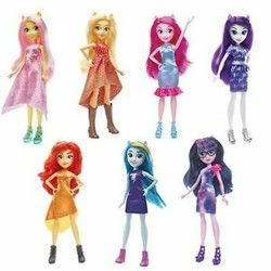 Size: 400x400 | Tagged: safe, applejack, fluttershy, pinkie pie, rainbow dash, rarity, sci-twi, sunset shimmer, twilight sparkle, equestria girls, g4, my little pony equestria girls: better together, official, boots, clothes, cowboy boots, dress, female, glasses, humane five, humane seven, humane six, merchandise, prototype, simple background, toy, white background