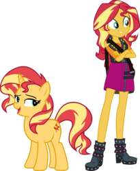 Size: 3460x4229 | Tagged: safe, artist:caliazian, artist:famousmari5, artist:quanxaro, part of a set, sunset shimmer, human, pony, unicorn, equestria girls, g4, boots, clothes, crossed arms, female, geode of empathy, high heel boots, human ponidox, magical geodes, mare, palette swap, recolor, self ponidox, shoes, simple background, skirt, smiling, transparent background, vector