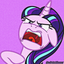 Size: 400x400 | Tagged: safe, artist:quanxaro, starlight glimmer, pony, unicorn, g4, angry, female, hoof on chest, icon, mare, open mouth, purple background, s5 starlight, simple background, solo, tongue out, uvula