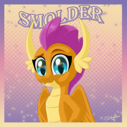 Size: 800x800 | Tagged: safe, artist:unisoleil, smolder, dragon, g4, cute, dragoness, female, looking at you, smiling, smolderbetes, solo