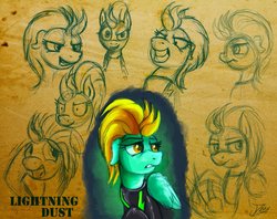 Size: 1200x948 | Tagged: safe, artist:jamescorck, lightning dust, pony, g4, clothes, drawing, female, sketch, sketch dump, solo, uniform, washouts uniform