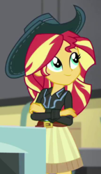Size: 429x740 | Tagged: safe, screencap, sunset shimmer, dance magic, equestria girls, equestria girls specials, g4, beautiful, belt, clothes, cowboy hat, cowgirl, cropped, cute, female, hat, imagine spot, shimmerbetes, skirt, solo, stetson