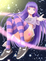 Size: 768x1024 | Tagged: safe, artist:ngs 70tk, twilight sparkle, human, g4, clothes, female, humanized, shorts, socks, solo, striped socks