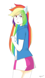 Size: 1080x1874 | Tagged: safe, artist:springturner, rainbow dash, human, equestria girls, g4, clothes, equestria girls outfit, eye clipping through hair, female, humanized, no pupils, open mouth, pixiv, pony ears, simple background, solo, transparent background