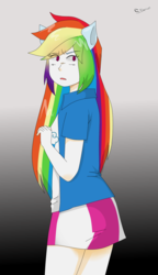Size: 1080x1874 | Tagged: safe, alternate version, artist:springturner, rainbow dash, human, equestria girls, g4, clothes, equestria girls outfit, eye clipping through hair, female, gradient background, humanized, pixiv, pony ears, solo