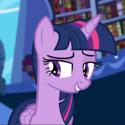 Size: 877x876 | Tagged: safe, screencap, twilight sparkle, alicorn, pony, amending fences, g4, bookshelf, cropped, female, lidded eyes, mare, smiling, smug, smuglight sparkle, solo, twilight sparkle (alicorn), twilight's canterlot home