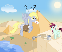 Size: 3913x3243 | Tagged: safe, artist:zerorequiem94, derpy hooves, oc, pegasus, pony, g4, female, high res, letter, mailbag, mare, pyramid, rope