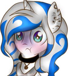 Size: 2000x2000 | Tagged: safe, artist:applerougi, oc, oc only, oc:blue tiger, pony, unicorn, blushing, bust, female, high res, mare, portrait, simple background, solo, transparent background