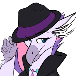 Size: 1919x1918 | Tagged: safe, artist:omegapex, oc, oc only, hippogriff, beak, blue eyes, clothes, ear fluff, female, hat, m'lady, simple background, solo, talons, transparent background
