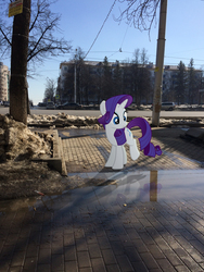 Size: 2448x3264 | Tagged: safe, artist:albertuha, rarity, pony, unicorn, g4, female, high res, irl, mare, photo, ponies in real life, puddle, snow, solo, winter