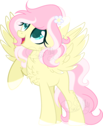 Size: 1721x2085 | Tagged: safe, artist:sh3llysh00, fluttershy, pegasus, pony, g4, chest fluff, colored wings, colored wingtips, female, flower, flower in hair, mare, raised hoof, simple background, solo, transparent background