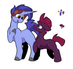 Size: 800x756 | Tagged: safe, artist:flamirasplitz, hoo'far, tempest shadow, pony, unicorn, g4, color palette, crack shipping, female, floppy ears, male, missing cutie mark, shipping, simple background, straight, transparent background