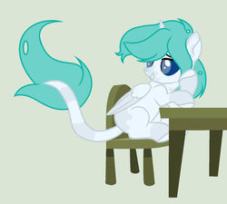 Size: 1280x1154 | Tagged: safe, artist:rose-moonlightowo, oc, oc only, oc:bigaku, alicorn, pony, alicorn oc, augmented tail, chair, female, mare, simple background, solo, table