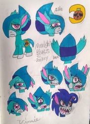 Size: 1024x1415 | Tagged: safe, artist:tobiisabunny, oc, oc only, oc:moonlight blues, donkey, pony, blushing, oc villain, opposite of laughter, pink eyes, solo, traditional art, unhappiness