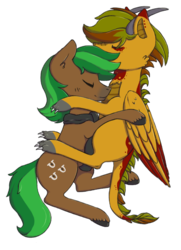 Size: 1573x2173 | Tagged: safe, artist:fluka, oc, oc only, oc:grit, oc:jaeger sylva, pony, cuddling, male, simple background, stallion, transparent background, ych result