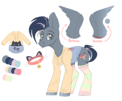 Size: 5494x4546 | Tagged: safe, artist:maximkoshe4ka, oc, oc only, oc:purring feathers, cat, pegasus, pony, clothes, collar, hoodie, male, paws, reference sheet, simple background, socks, solo, stallion, striped socks, transparent background