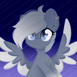 Size: 2500x2500 | Tagged: safe, artist:vessel, oc, oc only, oc:artemis, hippogriff, pony, ear fluff, ear piercing, earring, eye reflection, female, high res, jewelry, looking at you, piercing, reflection, skeptical, solo, spread wings, upper body, wings