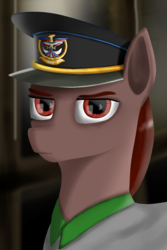 Size: 711x1064 | Tagged: safe, artist:raminy, oc, oc only, earth pony, pony, bust, clothes, hat, male, peaked cap, solo, stallion