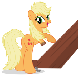 Size: 1035x1016 | Tagged: safe, artist:limedreaming, applejack, earth pony, pony, fanfic:my little pony: the unexpected future, g4, amputee, applebutt, butt, clothes, female, freckles, mare, patreon, patreon reward, plot, prosthetic limb, prosthetics, scar, shoes, simple background, smiling, solo, transparent background, vector, wood