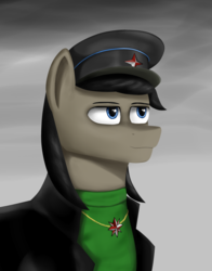 Size: 2452x3124 | Tagged: safe, artist:raminy, oc, oc only, earth pony, pony, bust, clothes, hat, high res, jewelry, male, peaked cap, pendant, solo, stallion