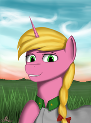 Size: 3120x4208 | Tagged: safe, artist:raminy, oc, oc only, pony, unicorn, bust, clothes, female, grin, hooves, horn, mare, smiling, solo