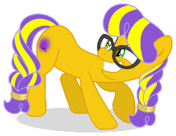 Size: 1587x1225 | Tagged: safe, artist:limedreaming, oc, oc only, oc:sunrise glisten, animated, art trade, cutie mark, female, glasses, glowing cutie mark, happy, looking back, mare, simple background, smiling, transparent background