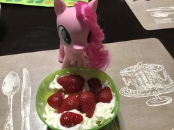 Size: 3264x2448 | Tagged: safe, pinkie pie, earth pony, pony, g4, bowl, cream, female, food, high res, ice cream, irl, photo, strawberry, toy