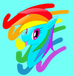 Size: 1105x1138 | Tagged: safe, artist:notadeliciouspotato, rainbow dash, pegasus, pony, g4, blue background, female, looking at you, mare, simple background, solo, tongue out