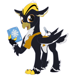 Size: 1948x1948 | Tagged: safe, artist:lockhe4rt, oc, oc only, oc:gunter, oc:ping wing, bird, classical hippogriff, hippogriff, penguin, ponyfinder, arcanist, book, crest, cute, dungeons and dragons, familiar, hippogriff oc, pathfinder, pen and paper rpg, potion, rpg, solo, spellbook, wizard