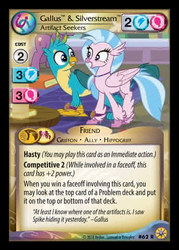 Size: 344x480 | Tagged: safe, enterplay, gallus, silverstream, classical hippogriff, griffon, hippogriff, a matter of principals, friends forever (set), g4, my little pony collectible card game, ccg, duo, female, male, merchandise