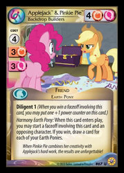 Size: 344x480 | Tagged: safe, enterplay, applejack, pinkie pie, pony, friends forever (set), g4, horse play, my little pony collectible card game, ccg, decoration, merchandise