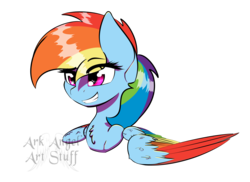 Size: 3300x2400 | Tagged: safe, artist:arkangel04, rainbow dash, pegasus, pony, g4, chest fluff, colored wings, female, grin, high res, mare, simple background, smiling, solo, transparent background, watermark, wing fluff