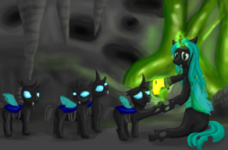 Size: 4251x2806 | Tagged: safe, artist:mind-gift, queen chrysalis, changeling, g4, drill, magic, wat