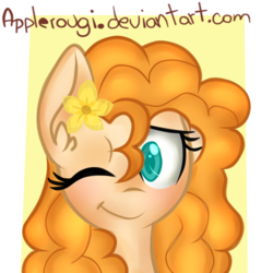 Size: 3000x3000 | Tagged: safe, artist:applerougi, pear butter, earth pony, pony, g4, bust, female, high res, one eye closed, portrait, solo, wink