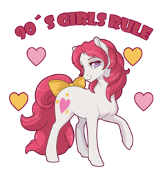 Size: 869x919 | Tagged: safe, artist:sugarcup, sweetheart, earth pony, pony, g1, my little pony tales, '90s, bow, female, heart, simple background, solo, tail bow, transparent background