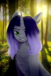 Size: 5512x8268 | Tagged: safe, artist:palette, oc, oc only, oc:moonsonat, pony, unicorn, commission, forest, green eyes, real life background, solo