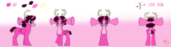 Size: 3900x1080 | Tagged: safe, artist:blazing-warrior-19, oc, oc:love bow, alicorn, deer pony, original species, pony, alicorn oc, antlers, bow, deer horse, reference sheet