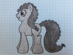 Size: 4128x3096 | Tagged: safe, artist:juani236, oc, oc only, oc:couchry desim, earth pony, pony, brown hair, brown skin, graph paper, happy, smiling, solo, traditional art, zipper