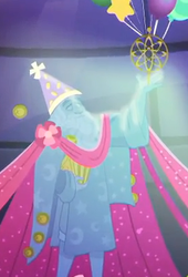 Size: 271x398 | Tagged: safe, screencap, star swirl the bearded, equestria girls, equestria girls series, g4, twilight under the stars, spoiler:eqg series (season 2), cropped, hat, party hat, statue, statue of star swirl