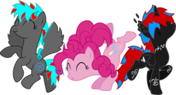 Size: 2453x1330 | Tagged: safe, artist:chipmagnum, pinkie pie, oc, oc:grayshadow, alicorn, pegasus, pony, g4, female, mare, simple background, transparent background