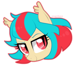 Size: 1024x892 | Tagged: safe, artist:kaikururu, oc, oc only, oc:cherry bomb, earth pony, pony, bust, earth pony oc, female, freckles, mare, portrait, signature, simple background, slit pupils, smiling, solo, transparent background