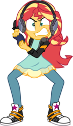 Size: 1414x2452 | Tagged: safe, artist:frownfactory, sunset shimmer, equestria girls, equestria girls series, g4, game stream, spoiler:eqg series (season 2), .svg available, angry, clothes, controller, converse, dress, faic, female, game stream outfit, gaming, headphones, headset, headset mic, jacket, leather jacket, pants, psycho gamer sunset, red hair, shoes, simple background, sneakers, solo, sunset shimmer is best facemaker, svg, transparent background, vector