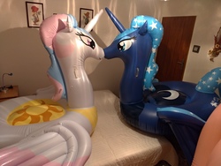 Size: 4032x3024 | Tagged: safe, artist:arniemkii, princess cadance, princess celestia, princess luna, alicorn, inflatable pony, pony, g4, bootleg, horseplaytoys, inflatable, inflatable alicorn, inflatable float, inflatable toy